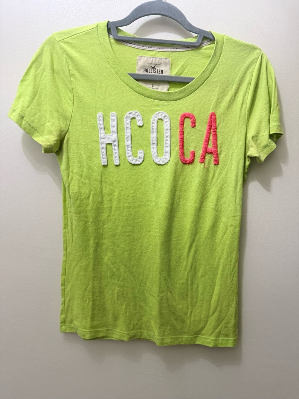 Y2K Hollister Hco CA Brat Lime Green T Shirt Appliqué L Preppy Surf Baddie